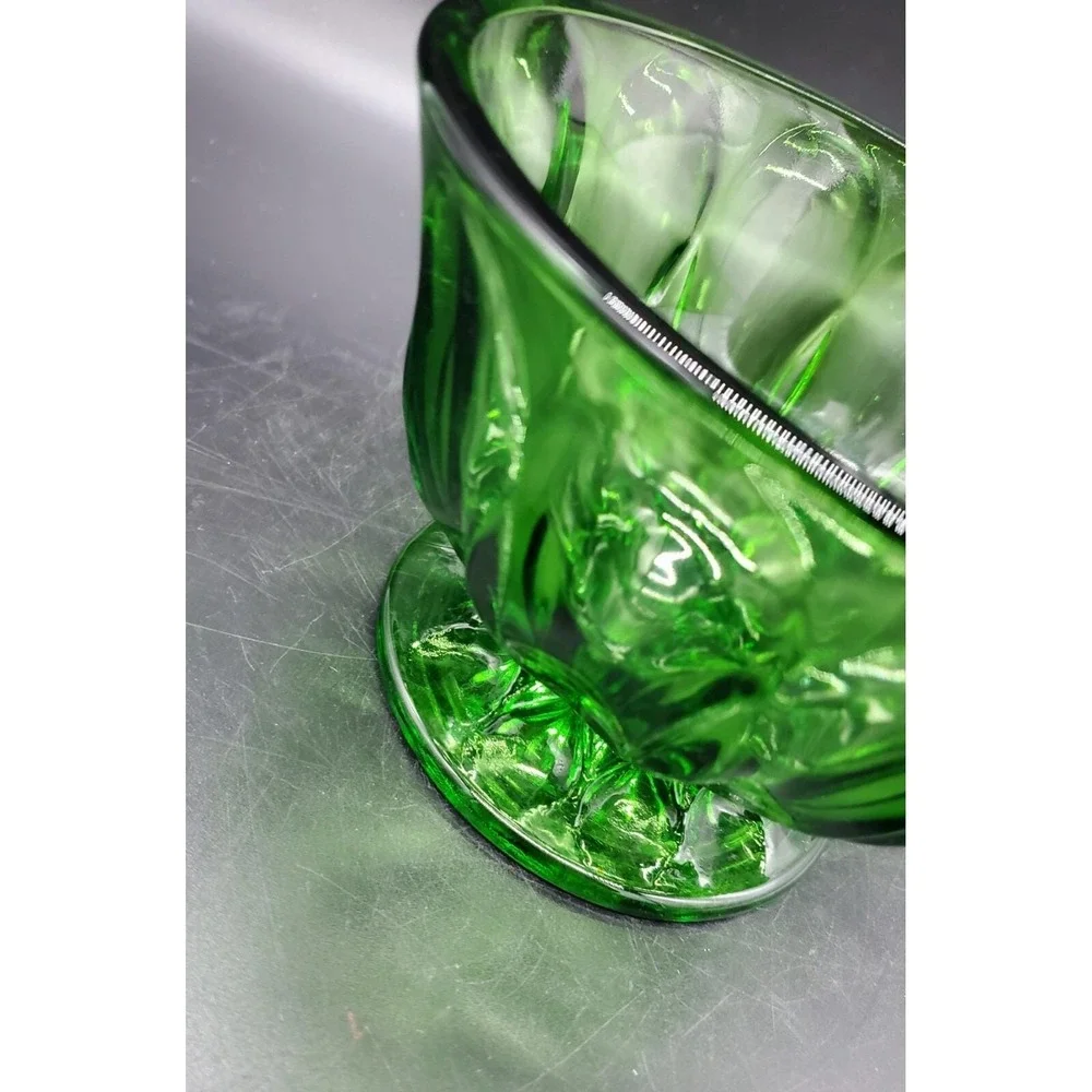 Vintage Anchor Hocking Emerald Green‎ Glass Thumbprint Pedestal Candy Dish Bowl
